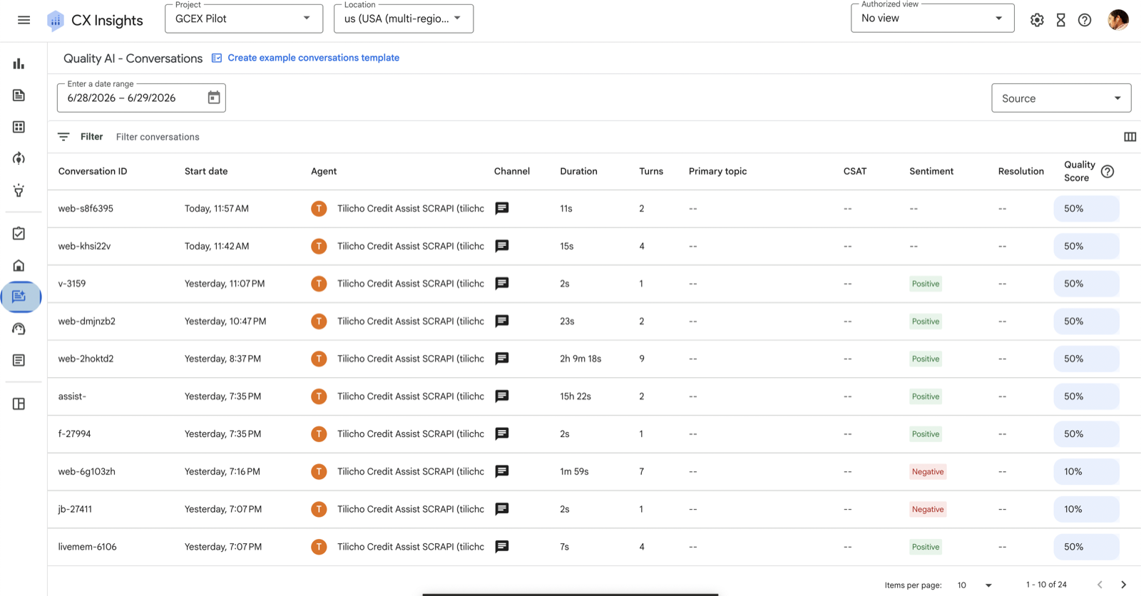 Native Contact Center AI Insights console